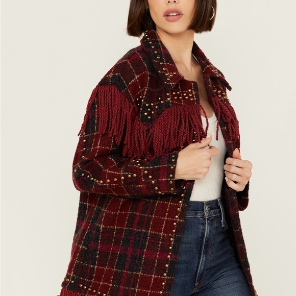 Plaid Fringe Jacket with Studded Details - Picture 4 of 8